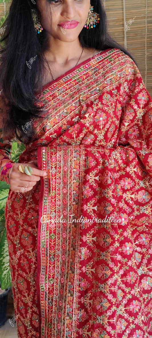 Kashmiri work on pure georgette Saree
