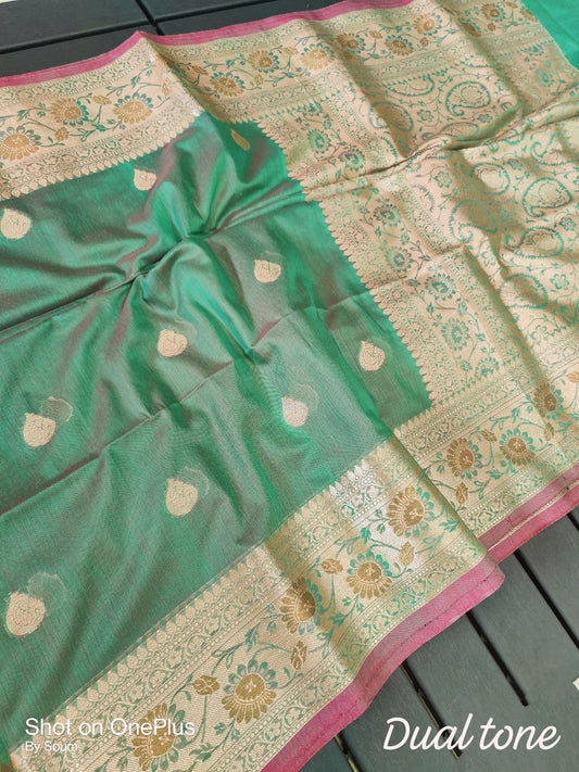 Muga katan dual tone saree