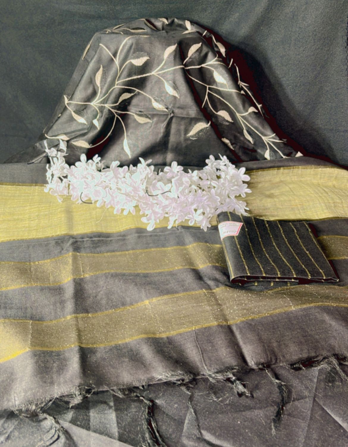 Semi tussar saree with embroidery work
