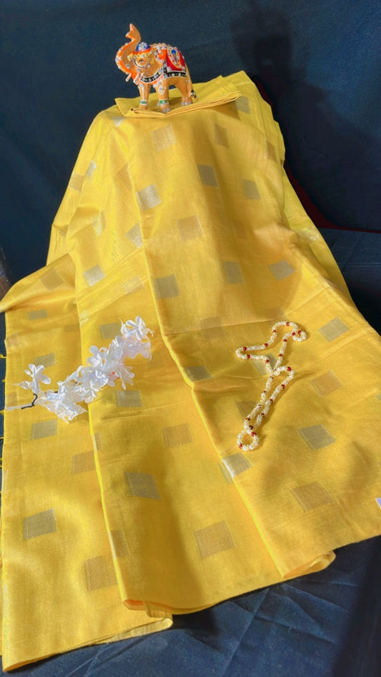Malai silk saree with golden silver zari motifs