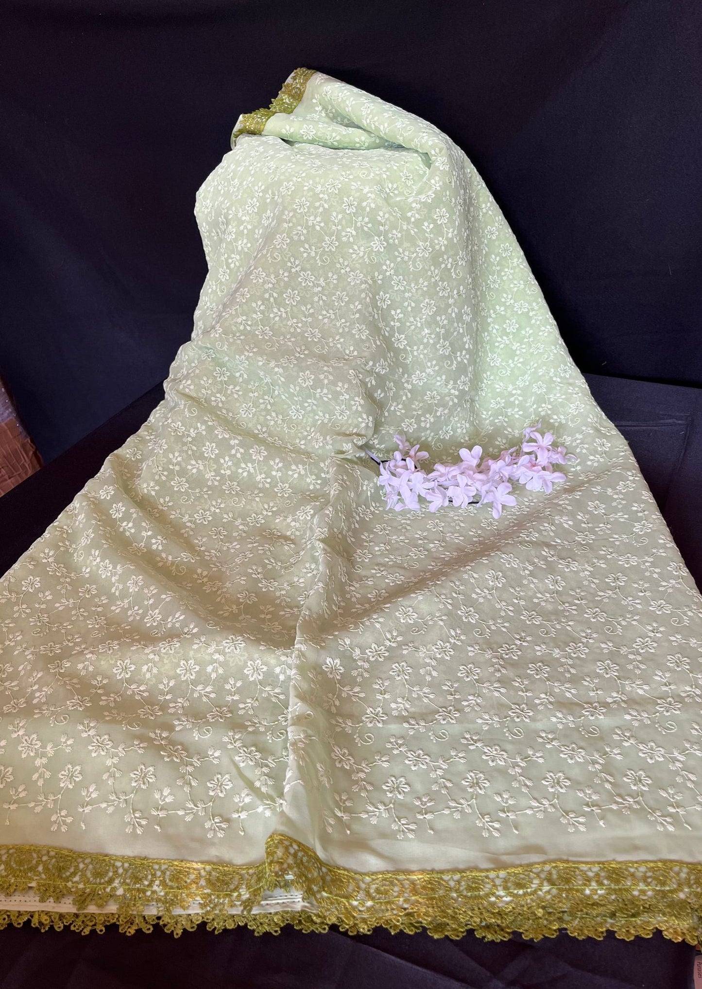 Simple chikenkari work saree