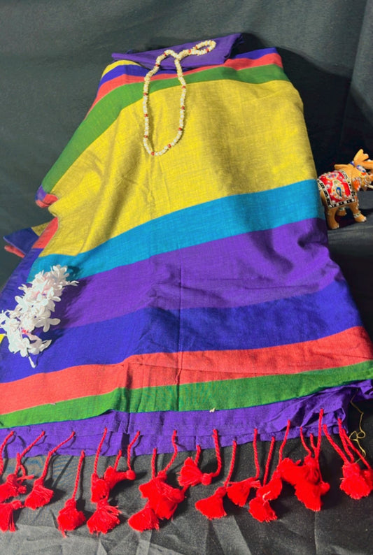 Khadi cotton saree with multi layers