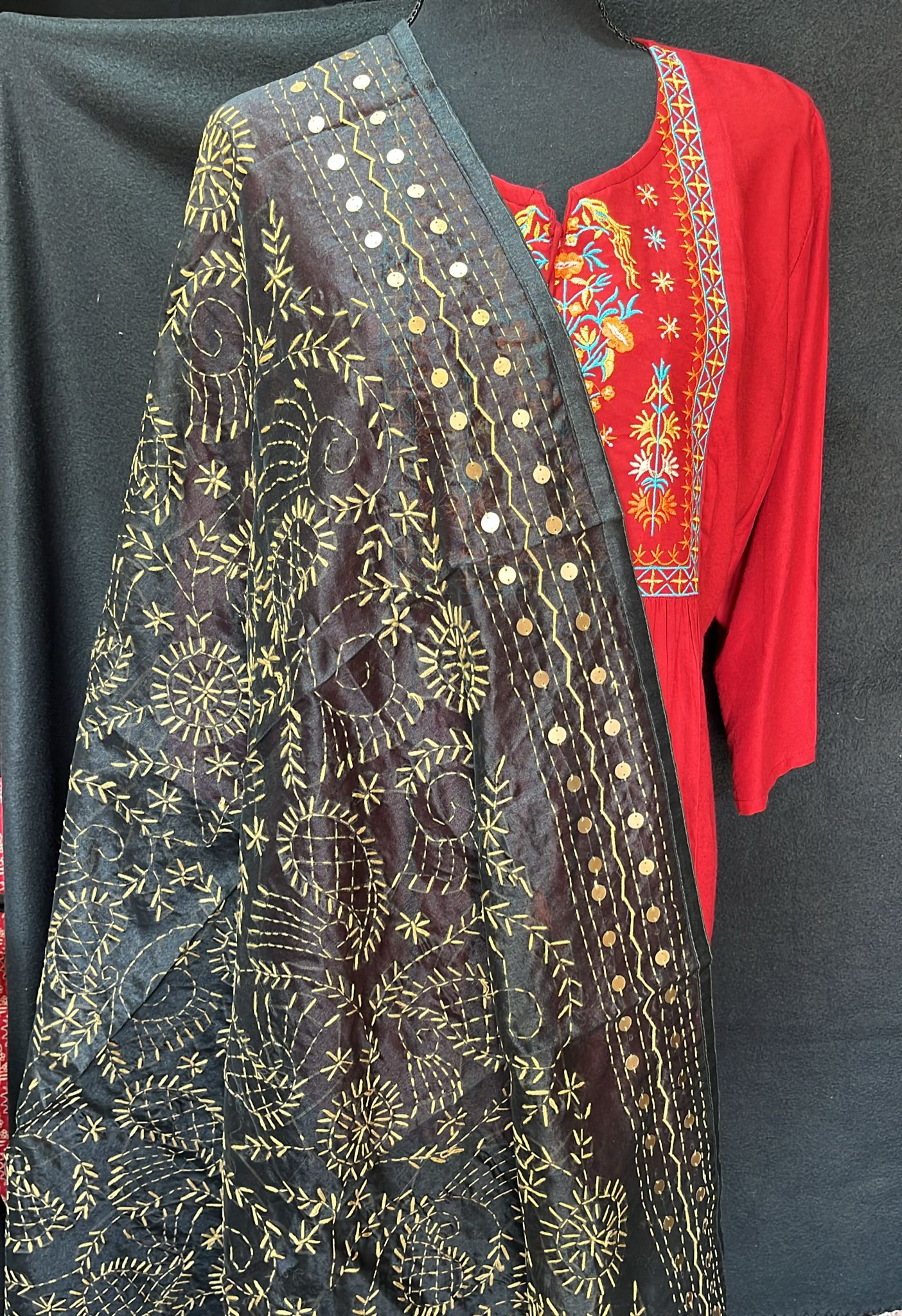 Katha work dupatta with mirror work