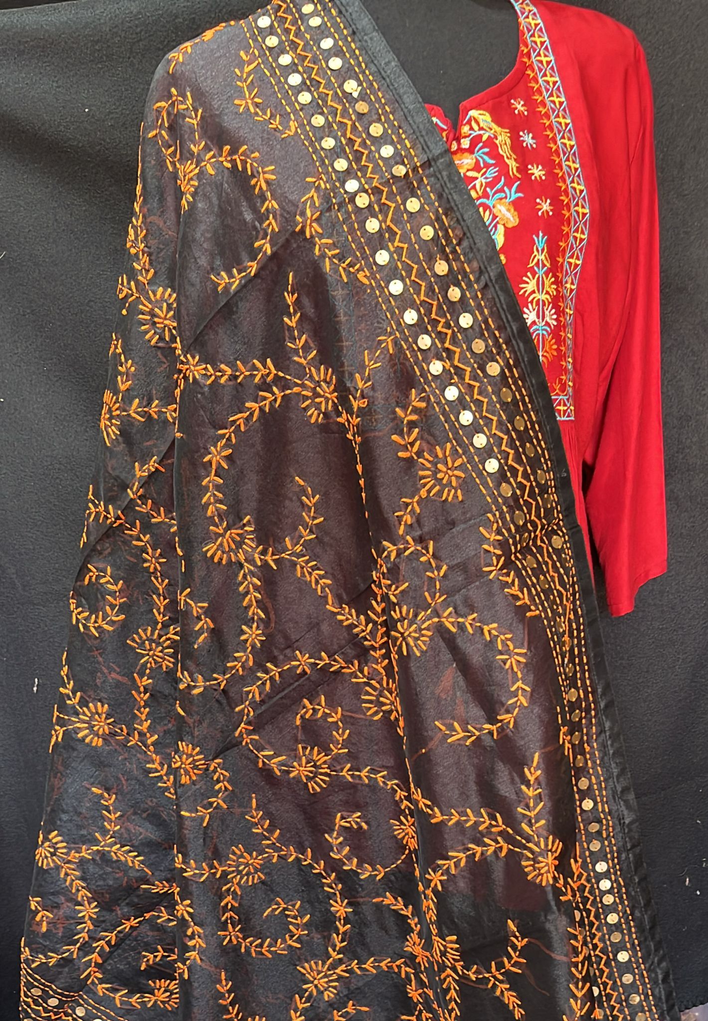 Katha work dupatta with mirror work