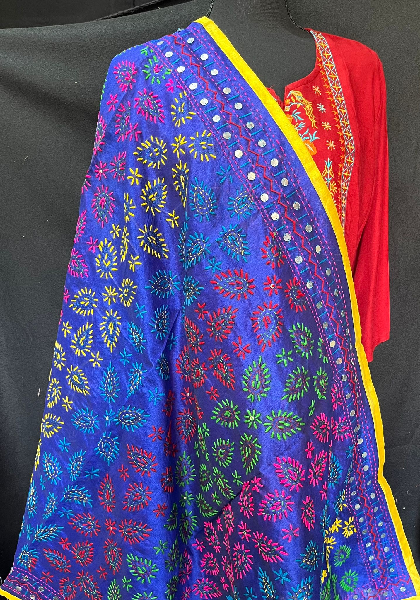 Katha work dupatta with mirror work