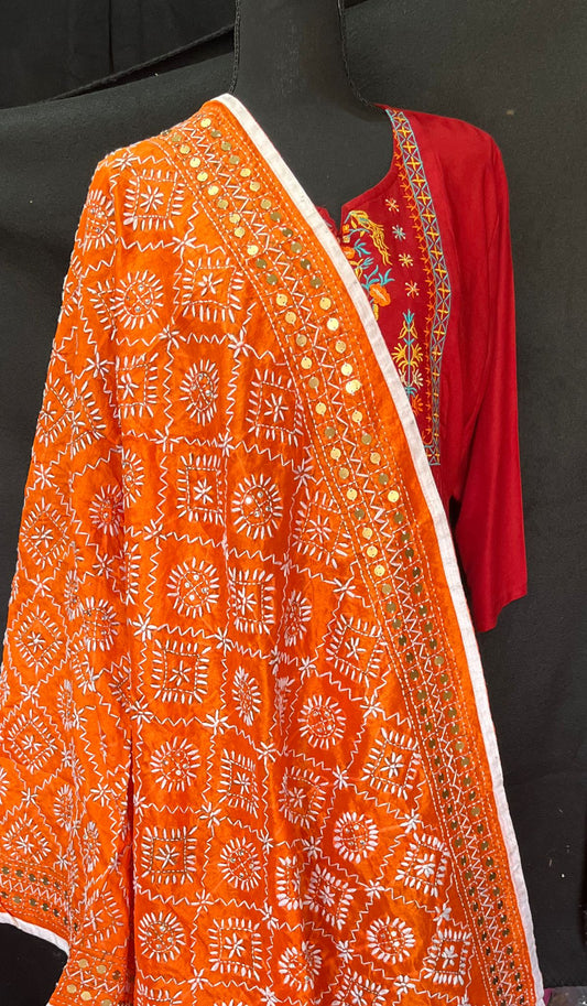 Katha work dupatta with mirror work
