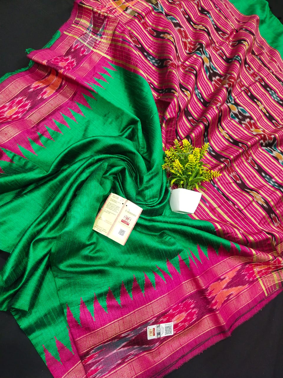 Raw silk saree with pochampally border