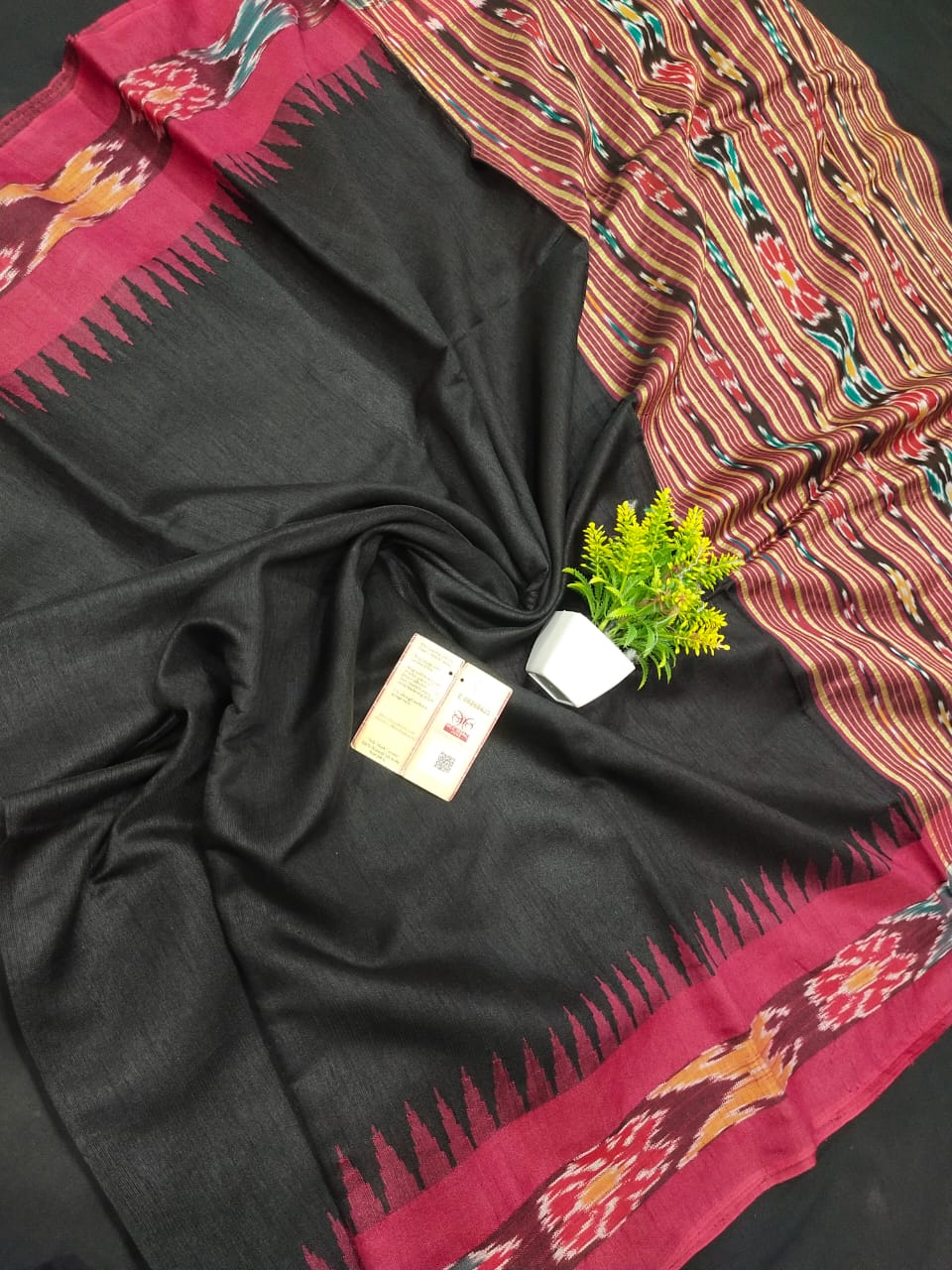 Raw silk saree with pochampally border
