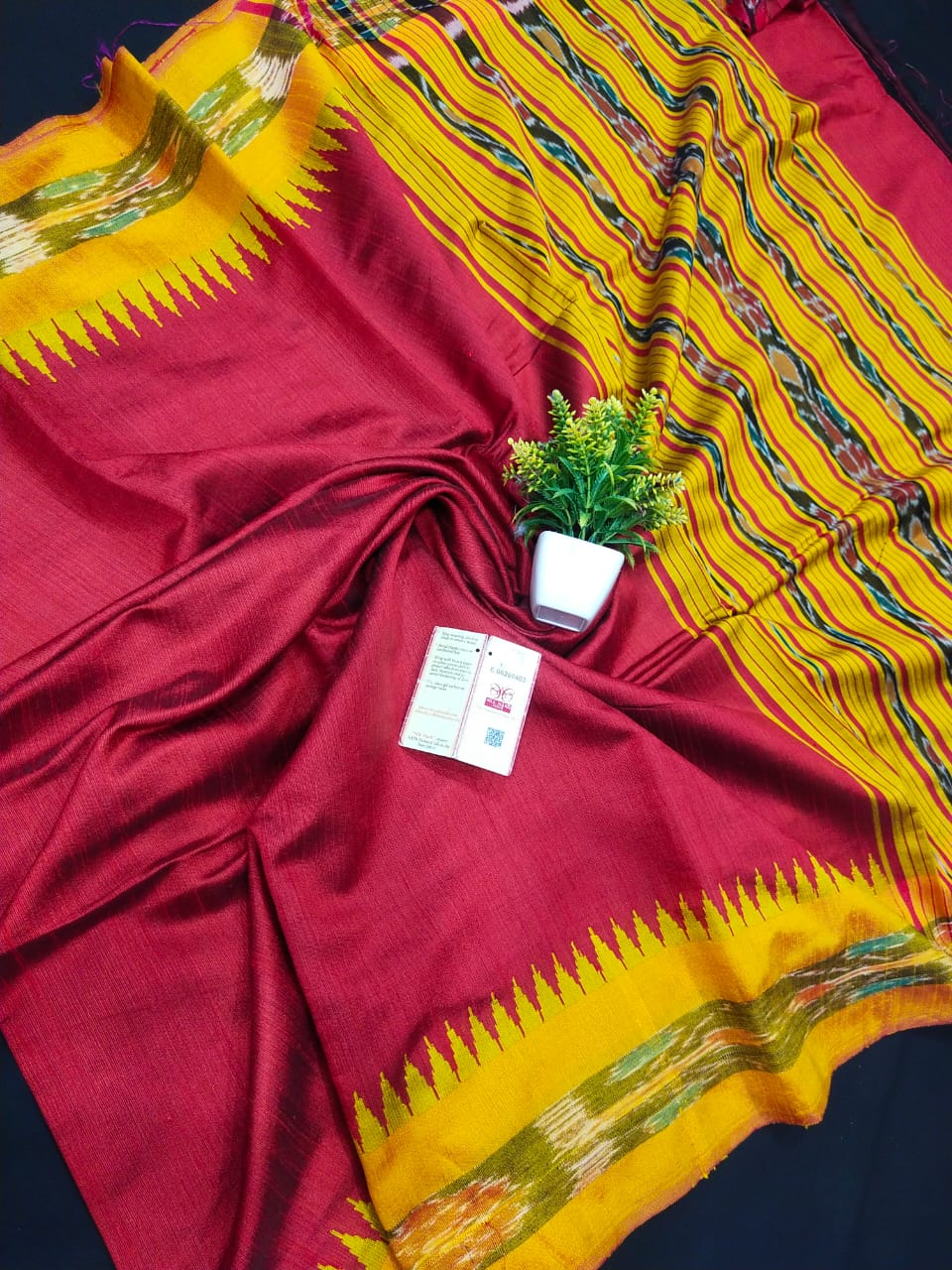 Raw silk saree with pochampally border