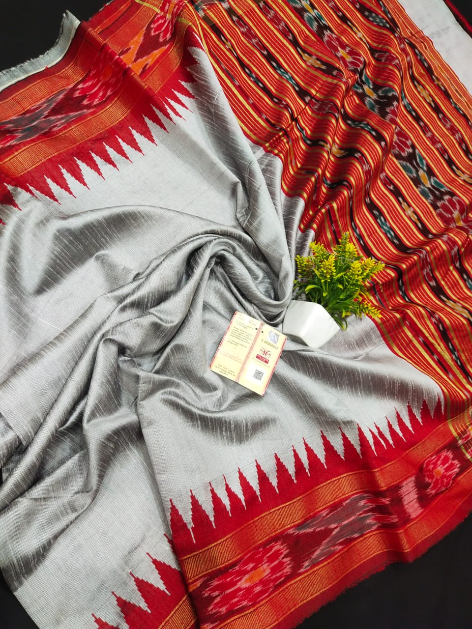 Raw silk saree with pochampally border