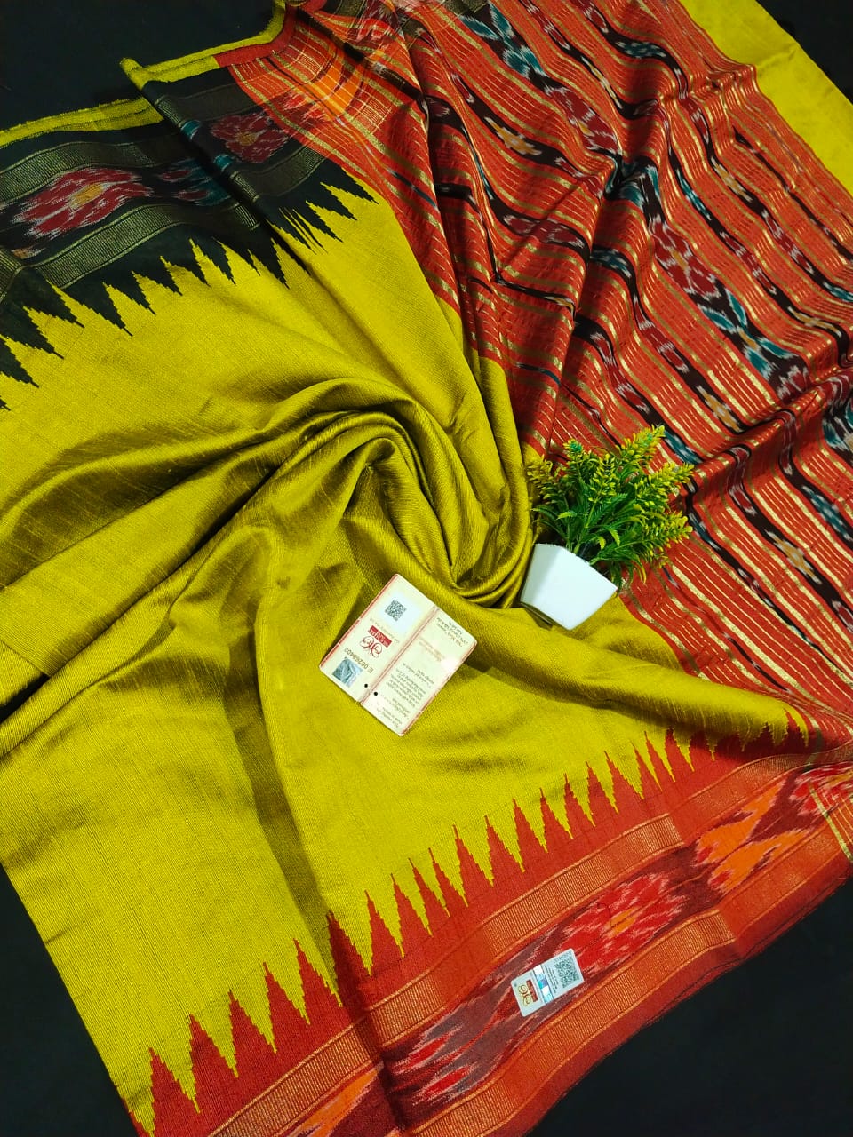 Raw silk saree with pochampally border