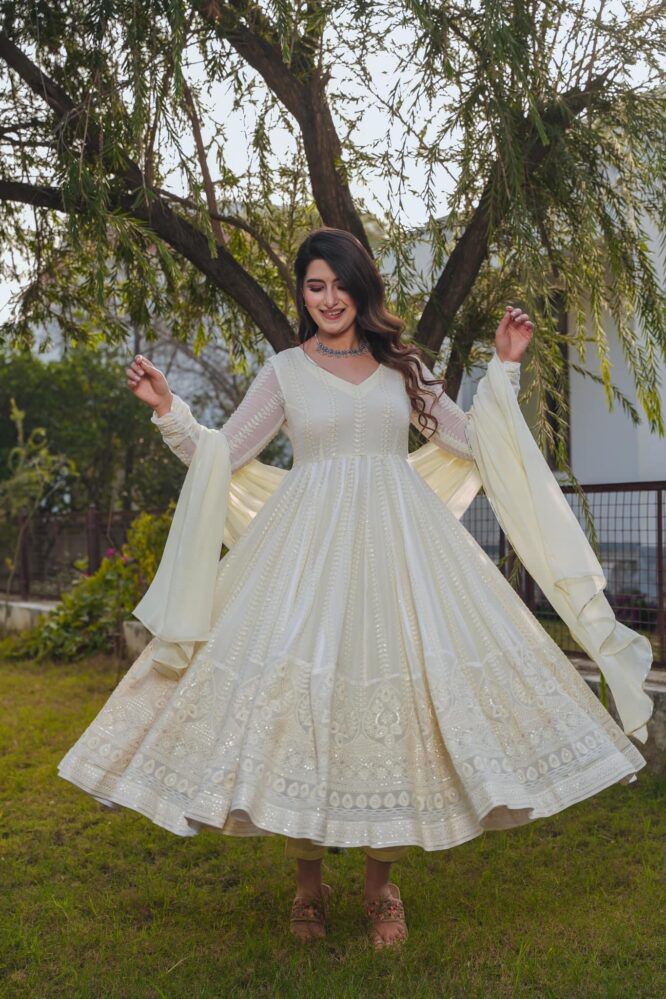 White anarkali suit set