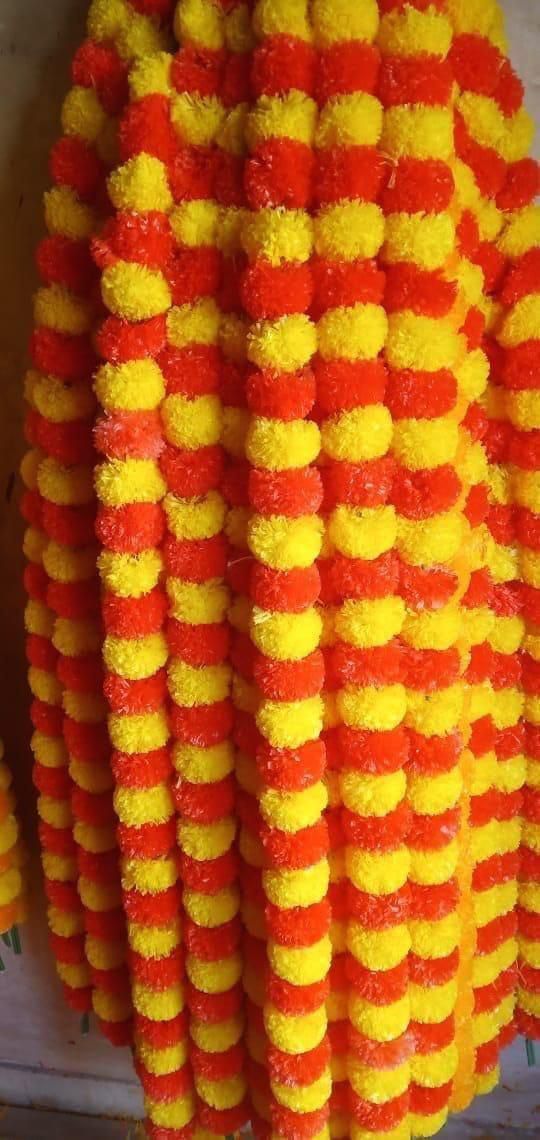 Faux marigold flower strings