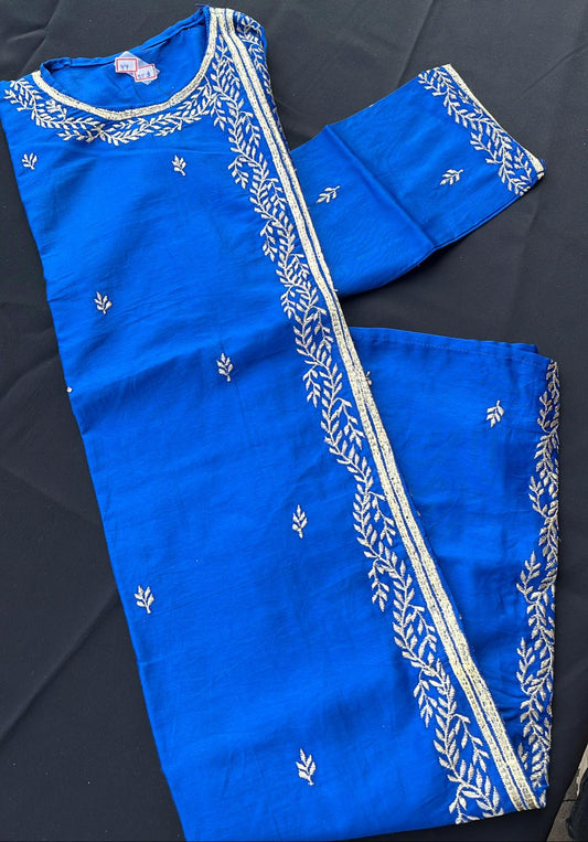Royal blue semi raw silk men's kurta only