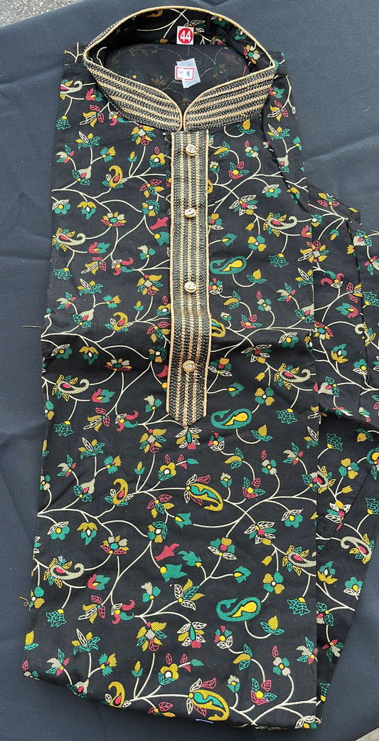 Printed embroidery work men's kurta