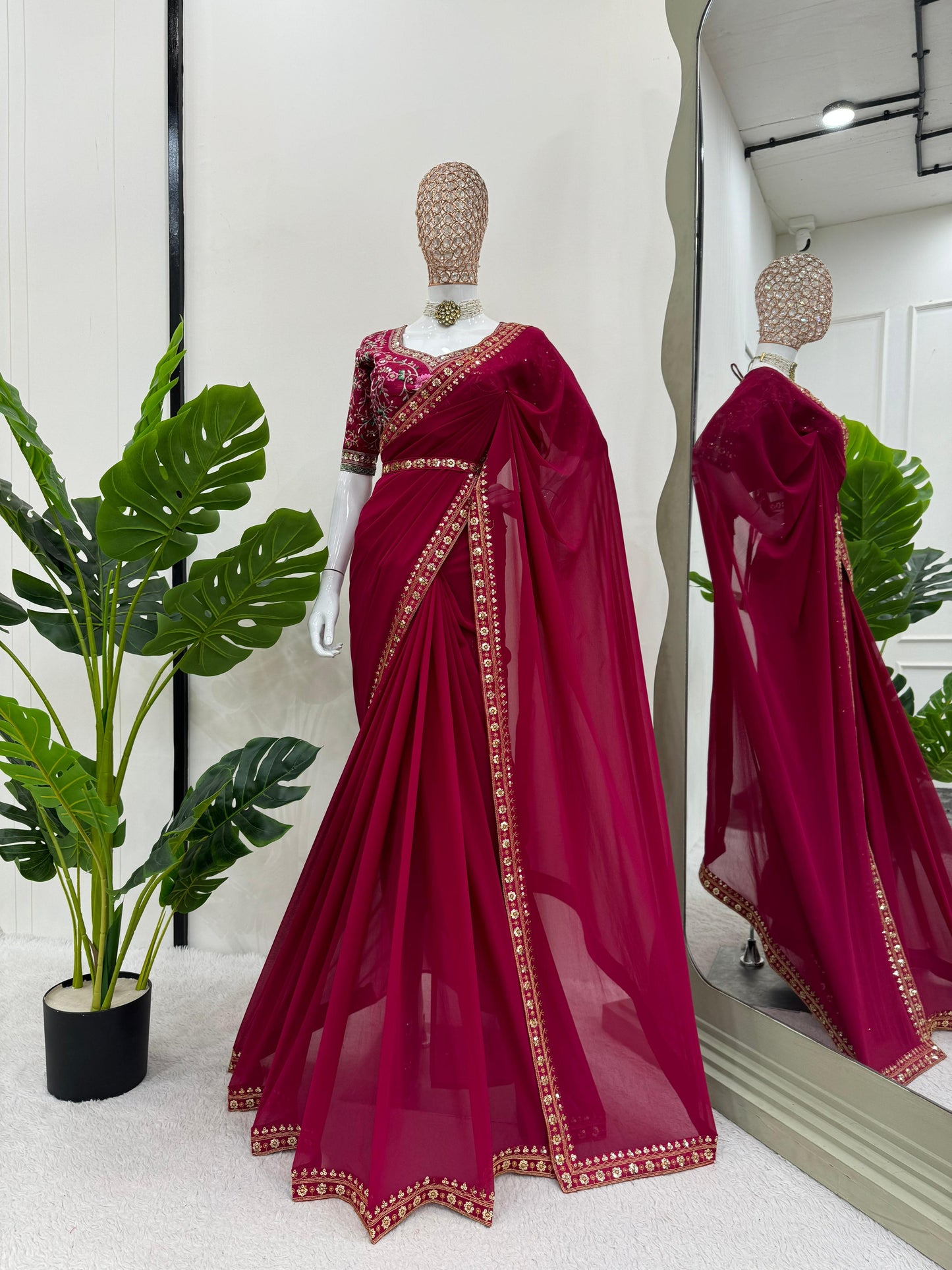 Designer red saree