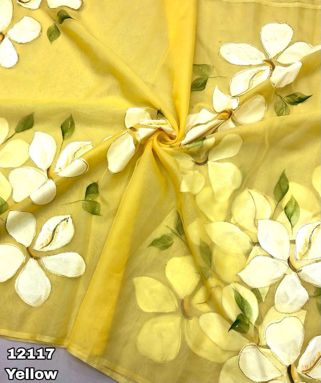Hand painted on organza saree