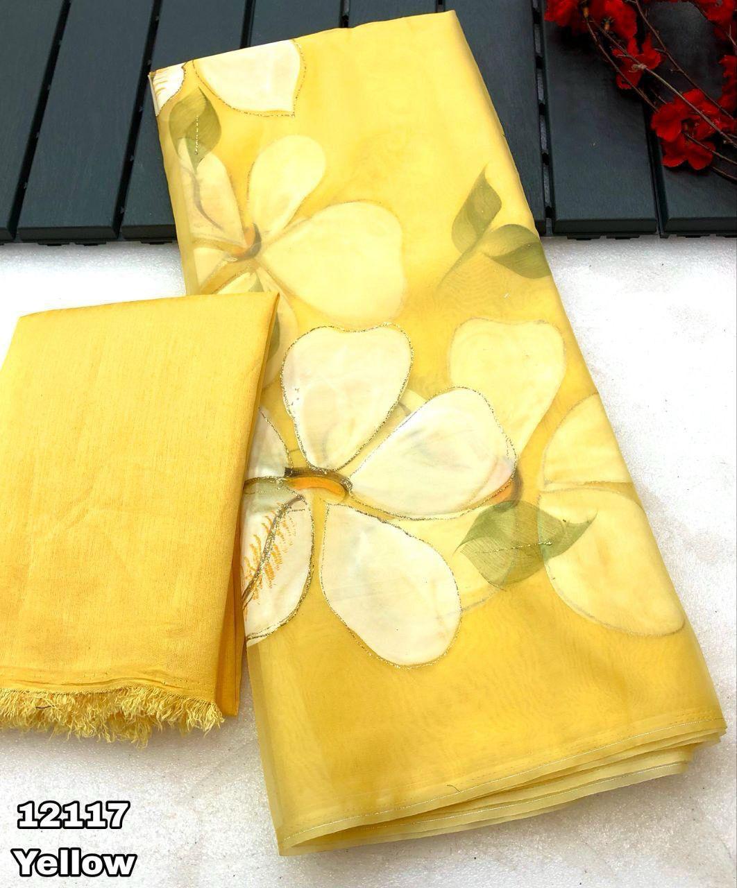 Hand painted on organza saree