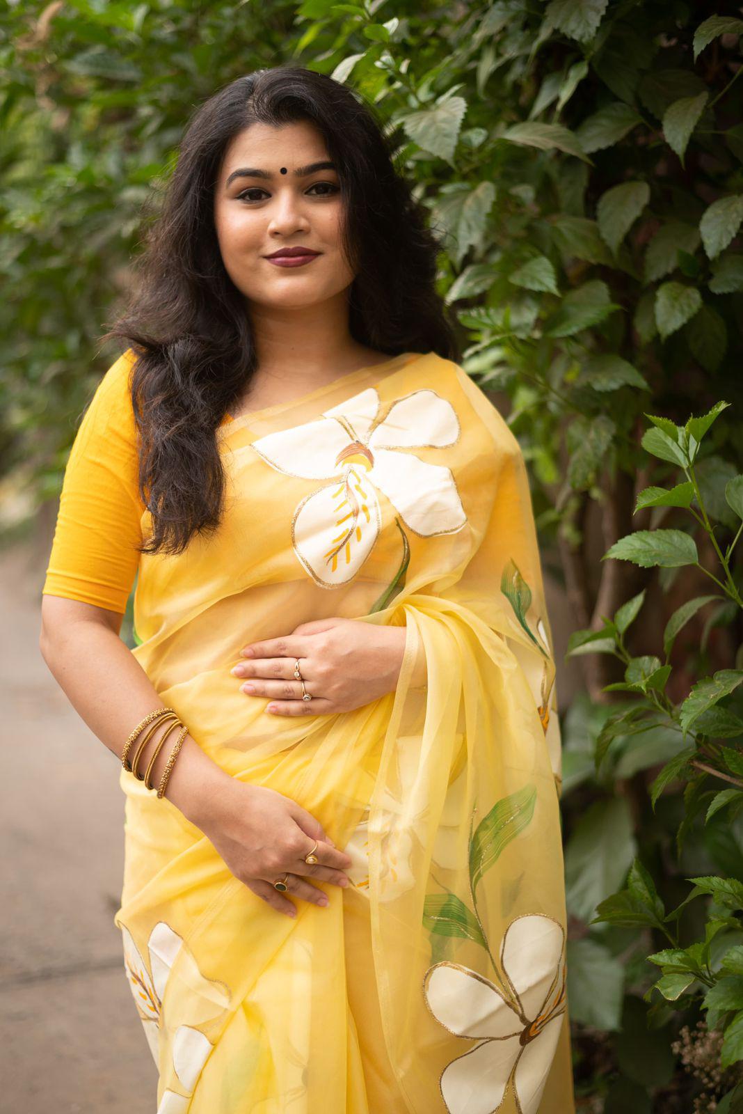 Hand painted on organza saree
