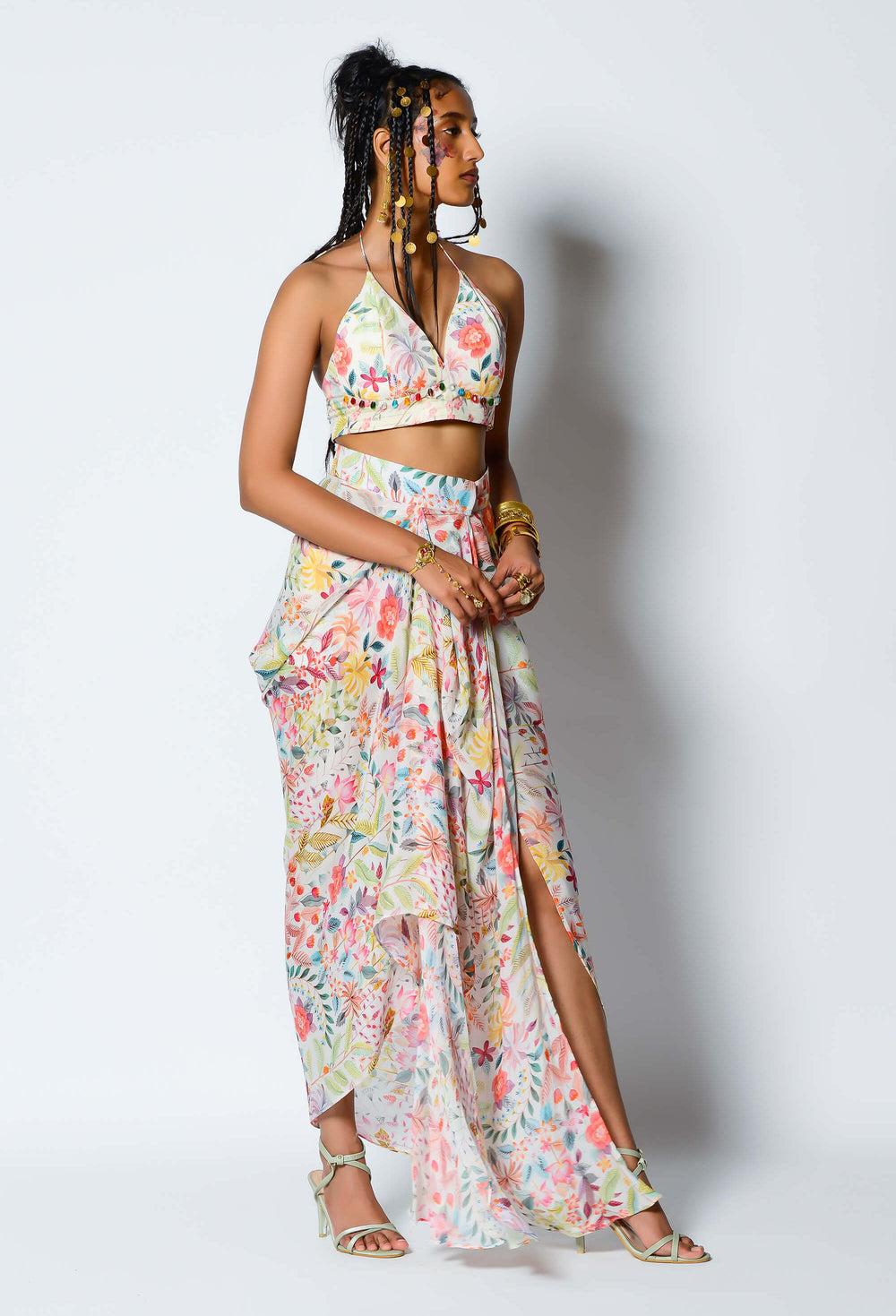 Trending Fancy collection White Dhupion Dhoti Cape Set for any function.