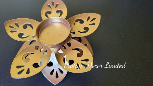 Lotus shaped metal diya 8 inch size comes with box packing