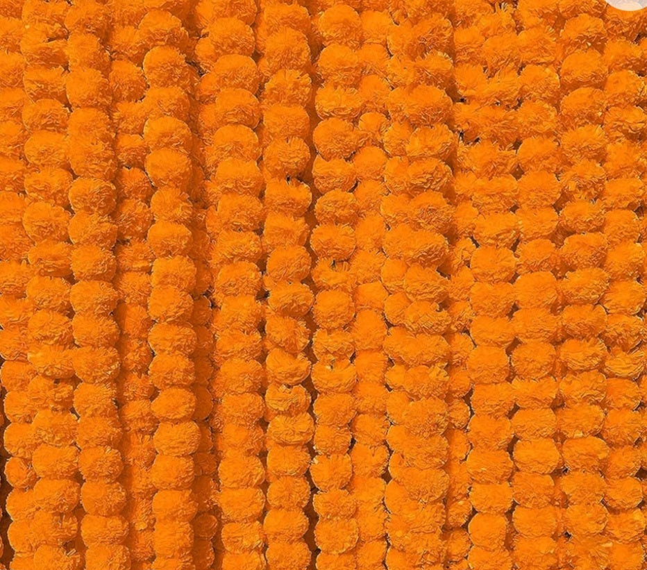 Faux marigold flower strings