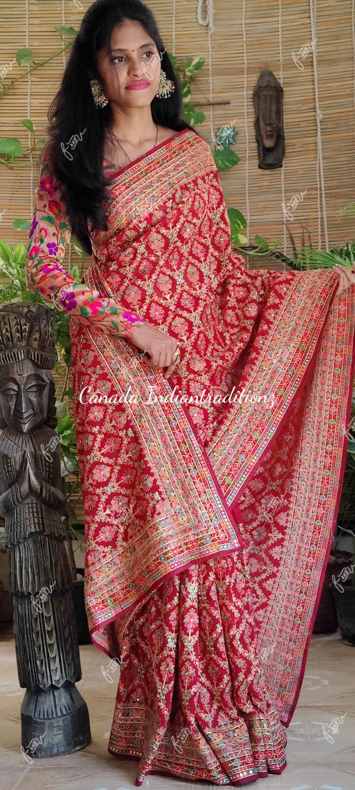 Kashmiri work on pure georgette Saree