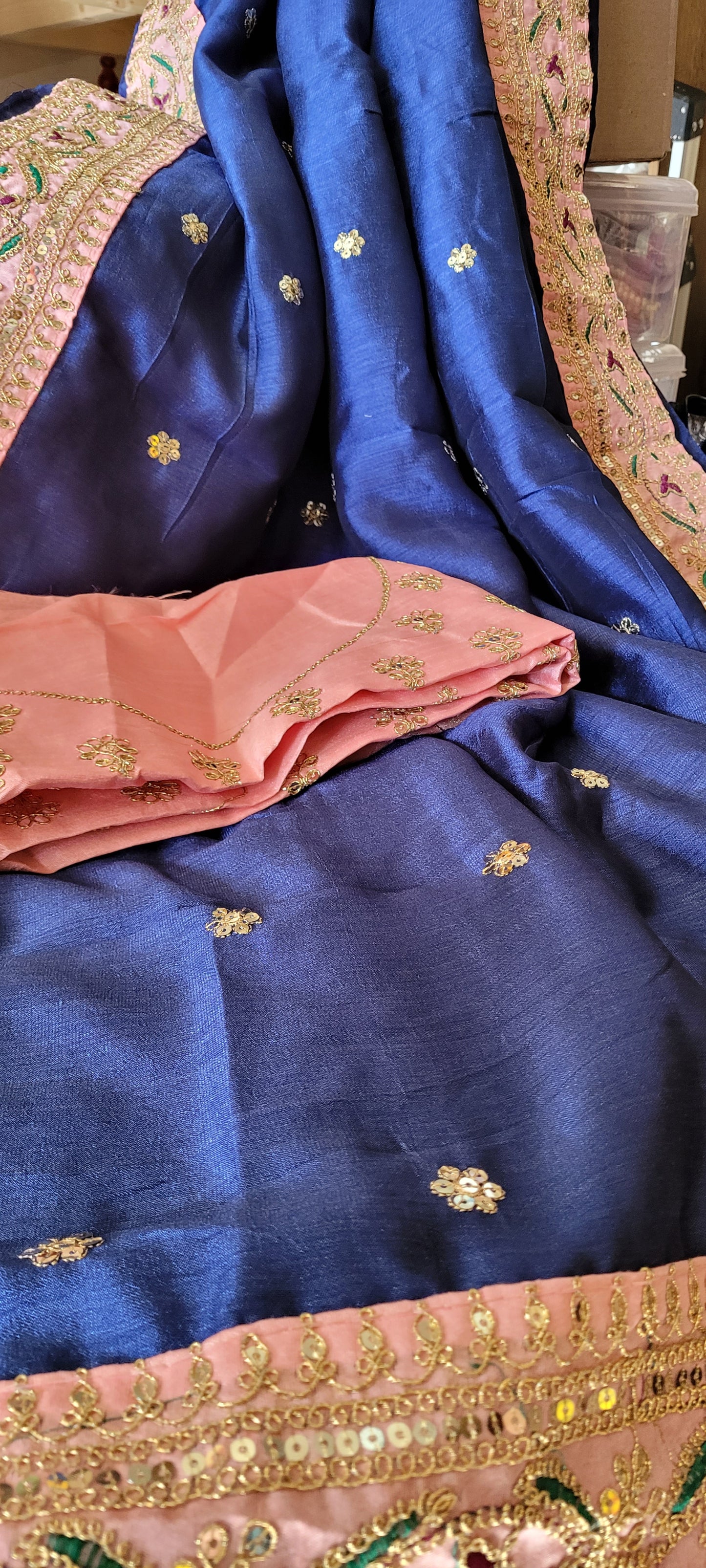 Zari embroidery done on silk saree