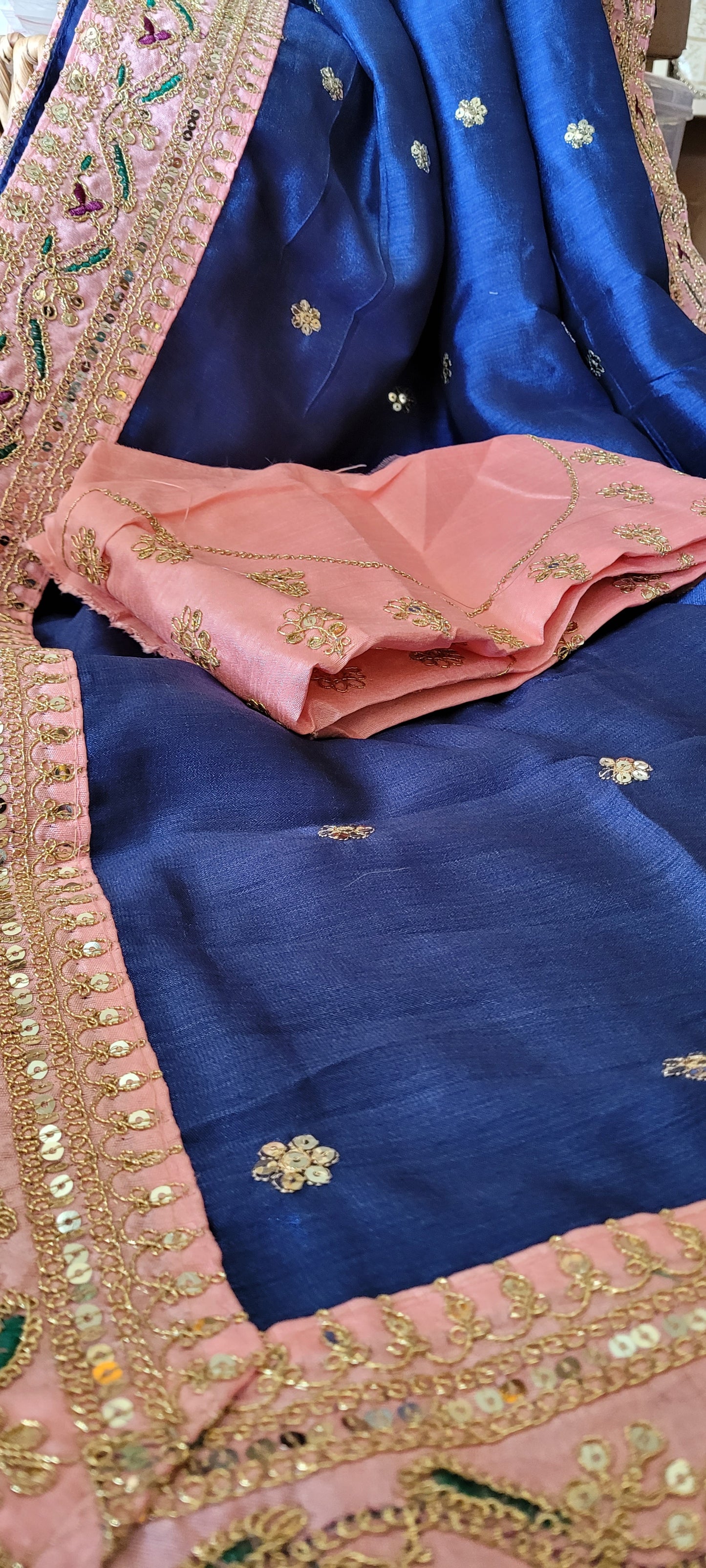 Zari embroidery done on silk saree