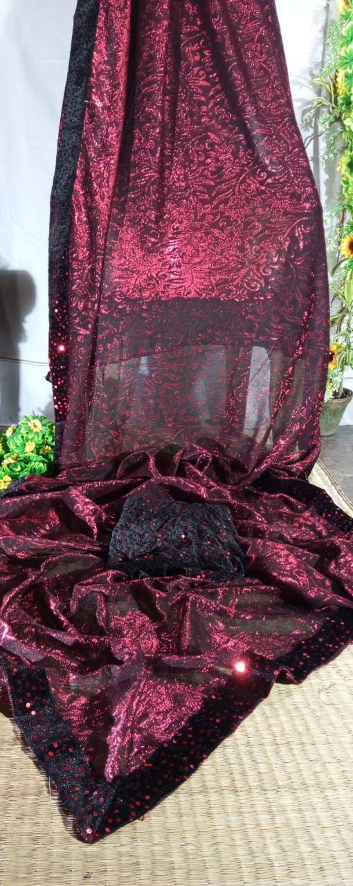 Dark Marun velvet sequence saree