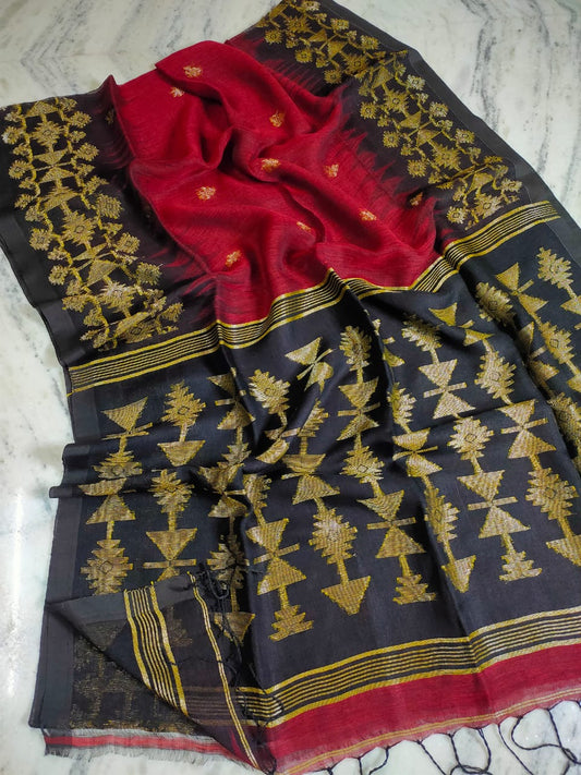 IKKAT LINEN JAMDANI SAREE
