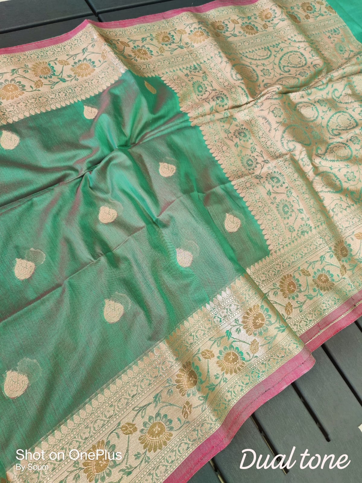Muga katan dual tone saree