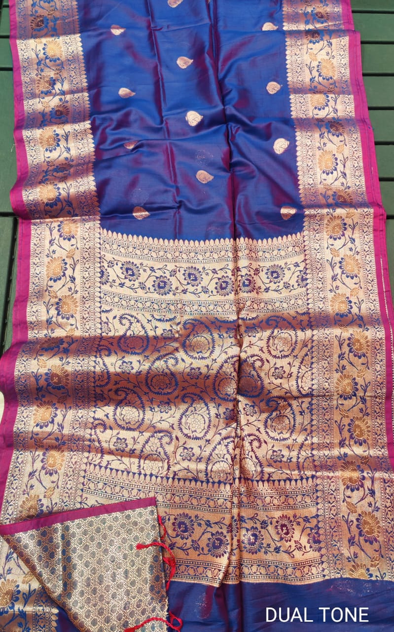 Muga katan dual tone saree