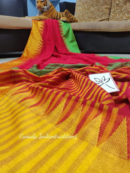 Velvet border khadi cotton saree