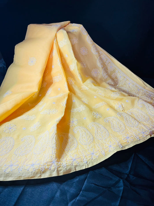 Chikenkari work done on cotton kota doria saree