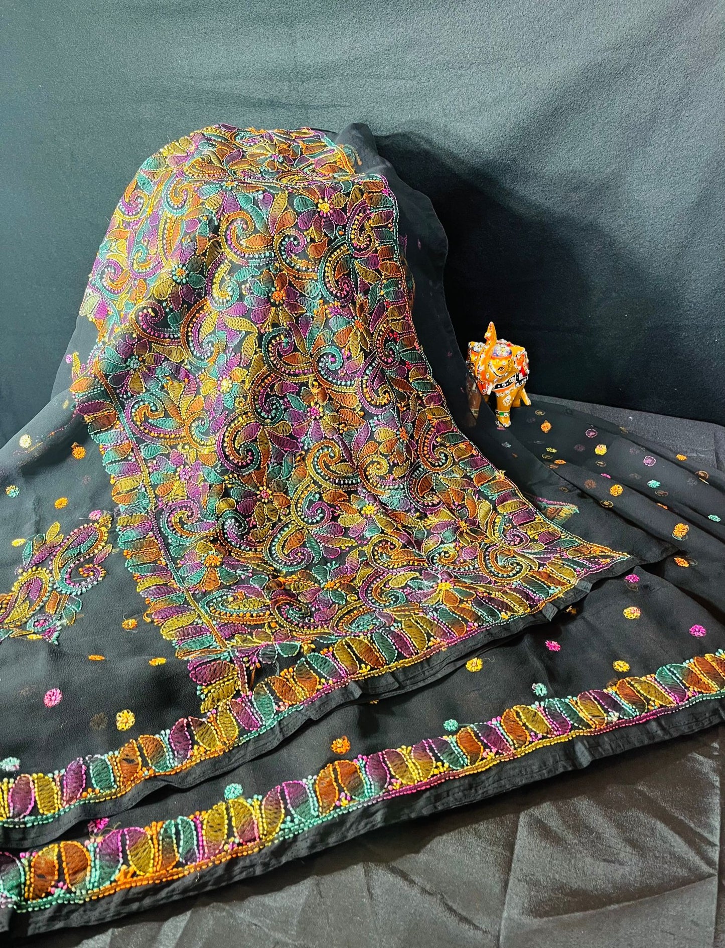 Multi colour Chikenkari work saree