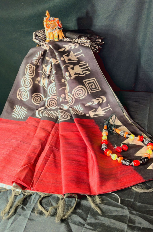 Bafta tussar silk saree with jewellery combo