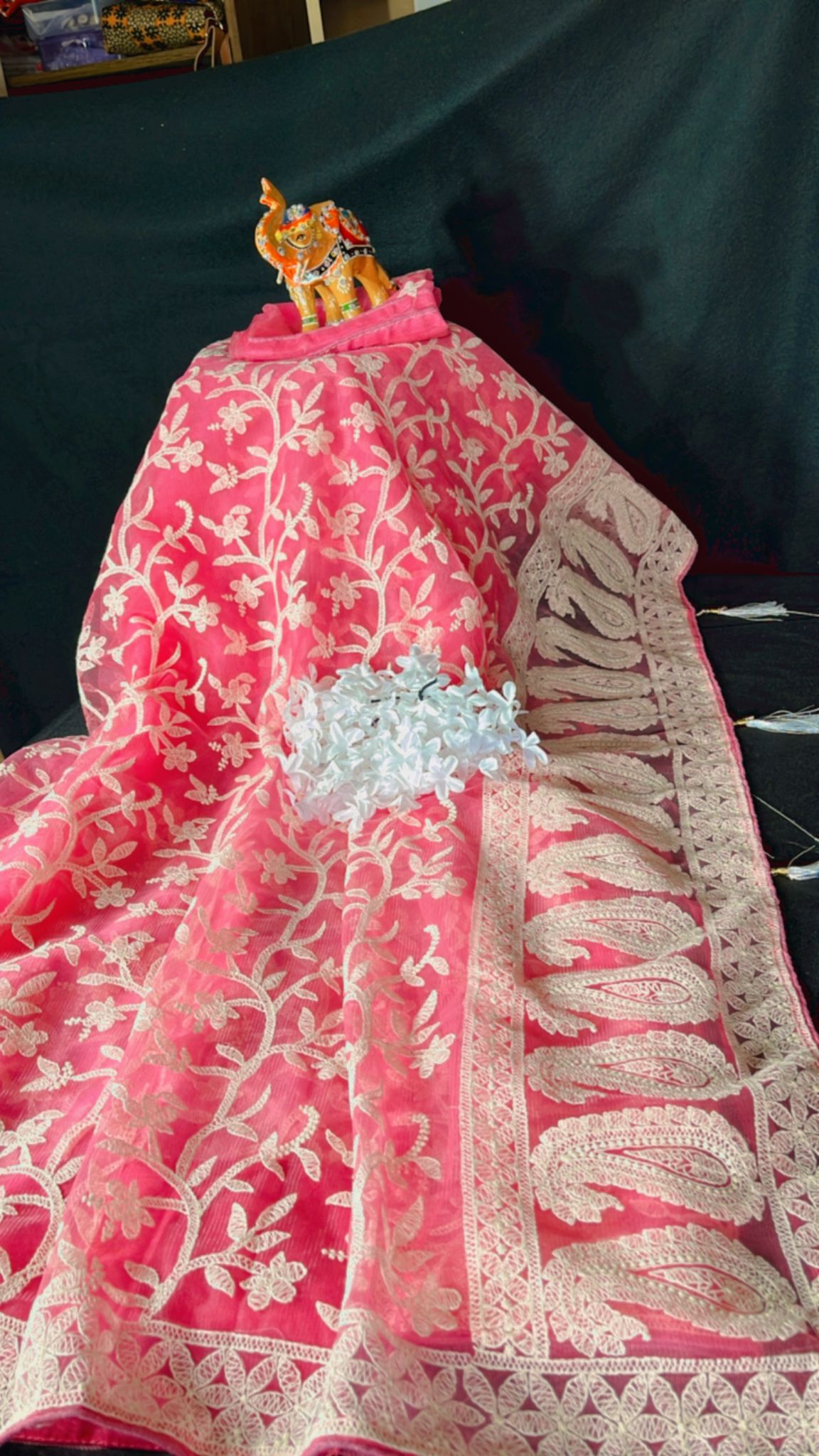 Chikenkari work on net saree