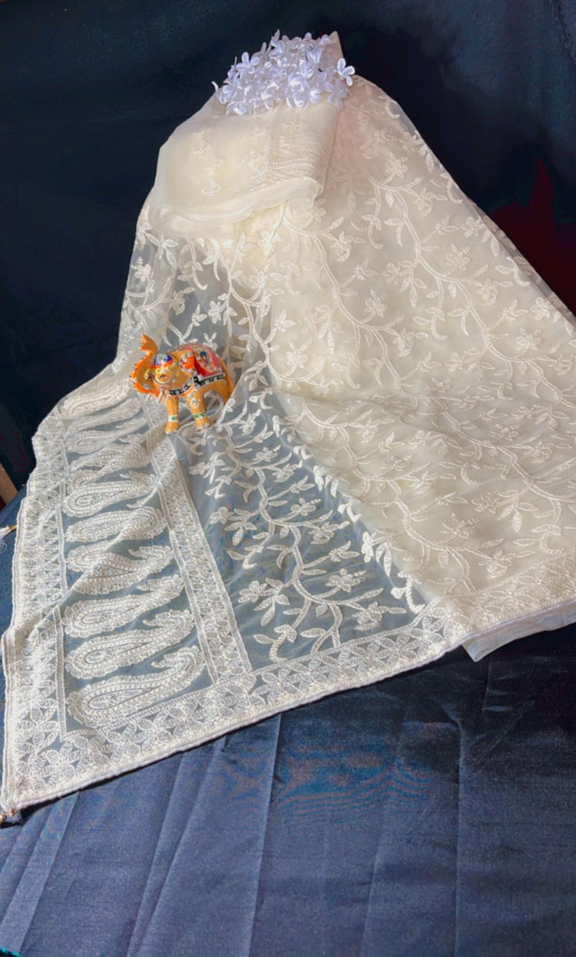 Chikenkari work on net saree