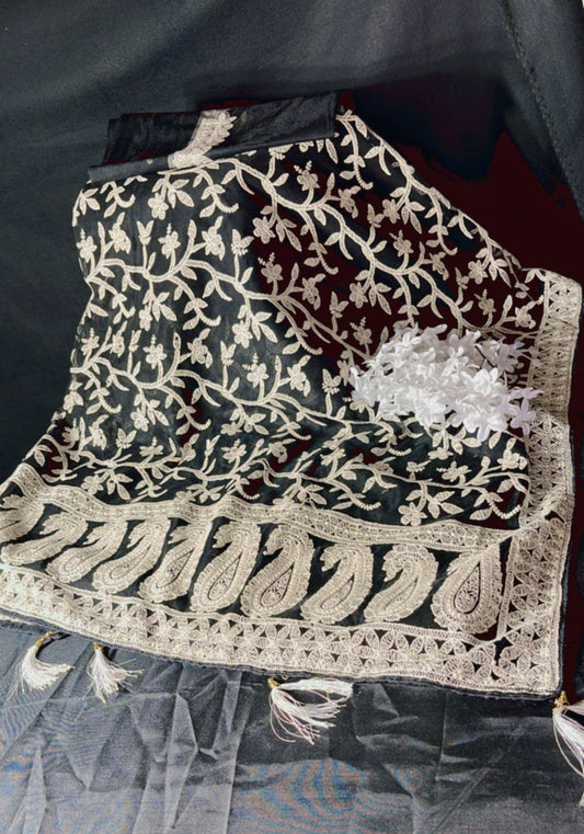 Chikenkari work on net saree