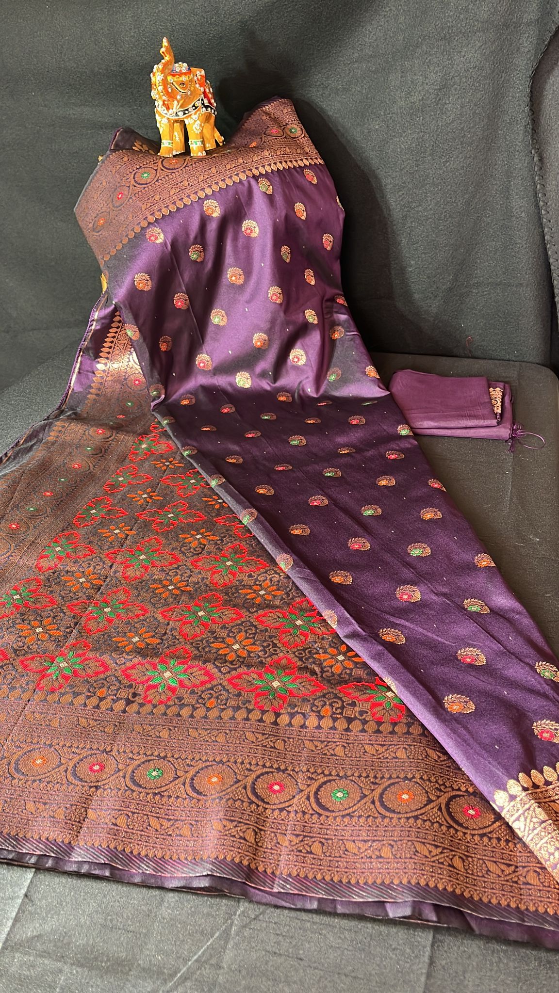 Semi muga katan saree with minakari work