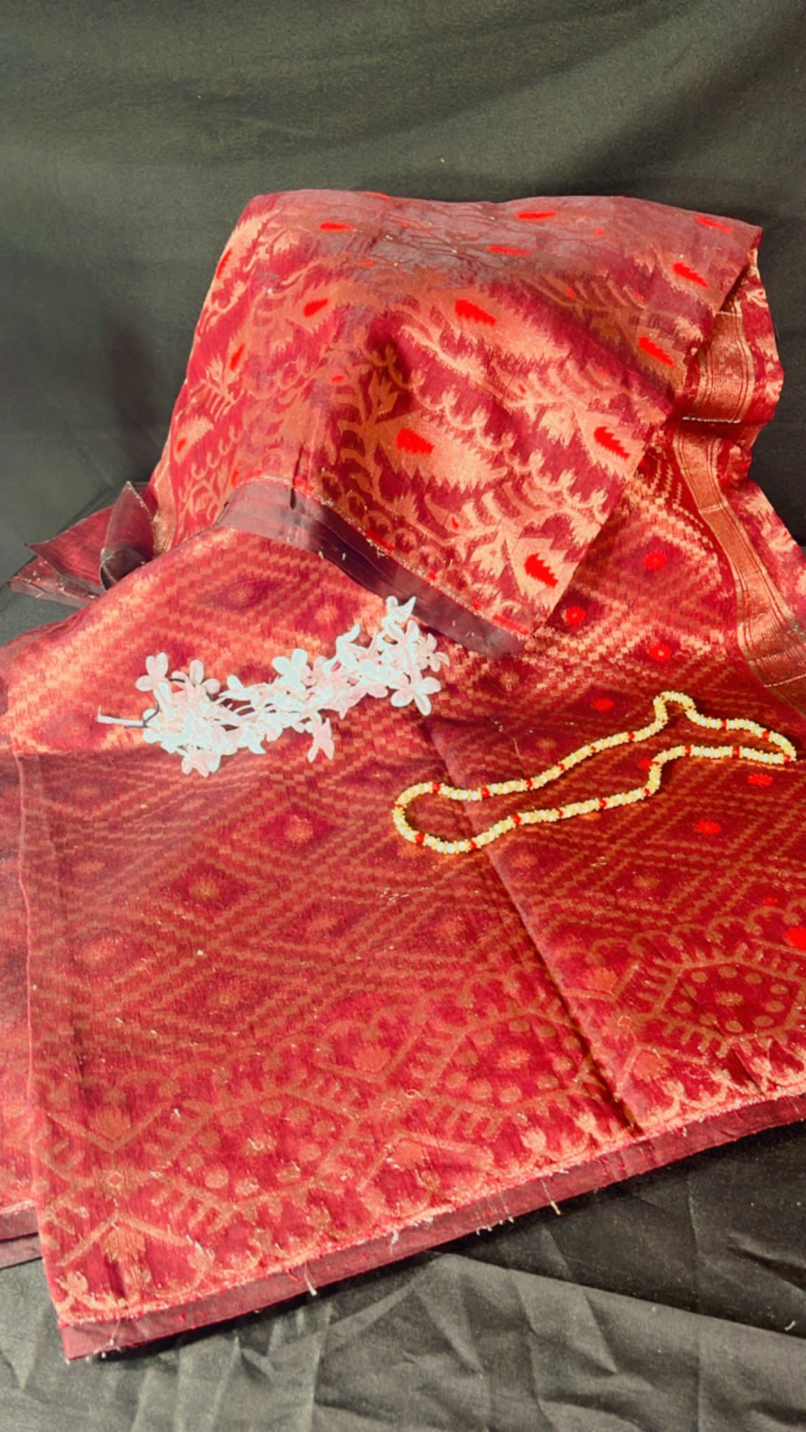 Copper work finish tissue jamdani saree