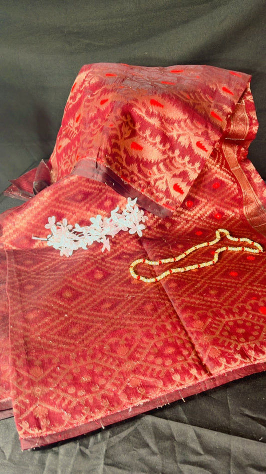Copper work finish tissue jamdani saree