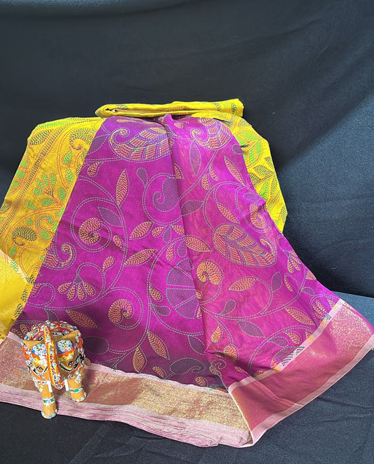 Madhubani block print saree