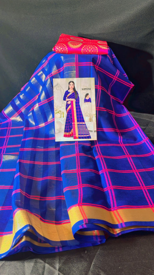 CHECKERS DESIGN AURA SPUN SILK SAREE