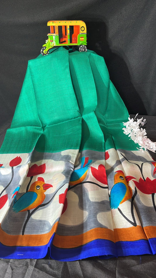 Hand paint on pure silk saree