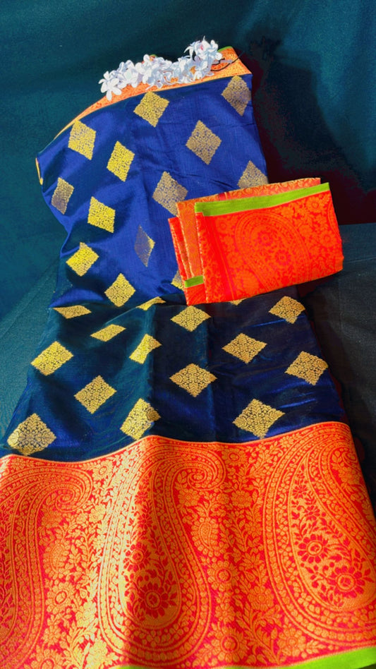 BENARSHI SAREE WITH BROAD RED BORDER