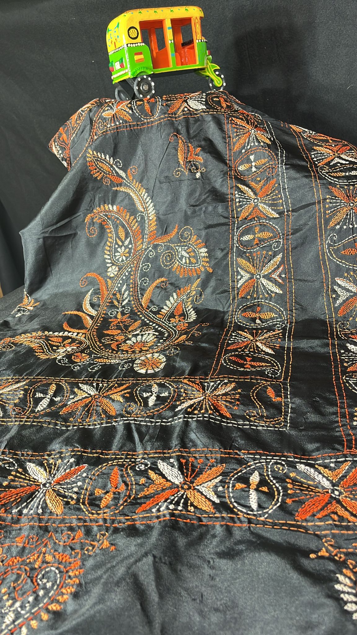 Katha stitch on art silk saree