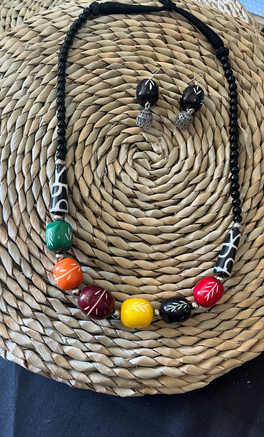 Wooden beaded jewellery set
