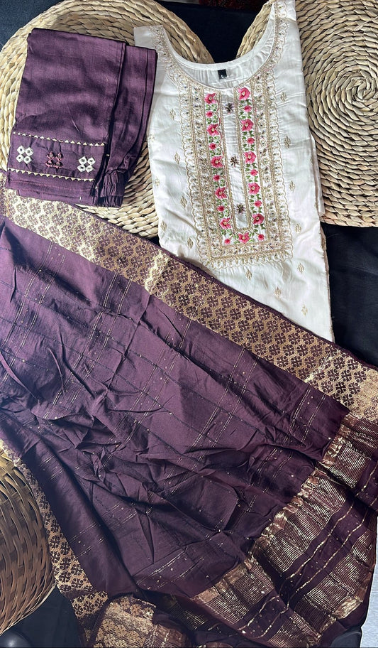 Embroidery work 3 piece muslin suit set